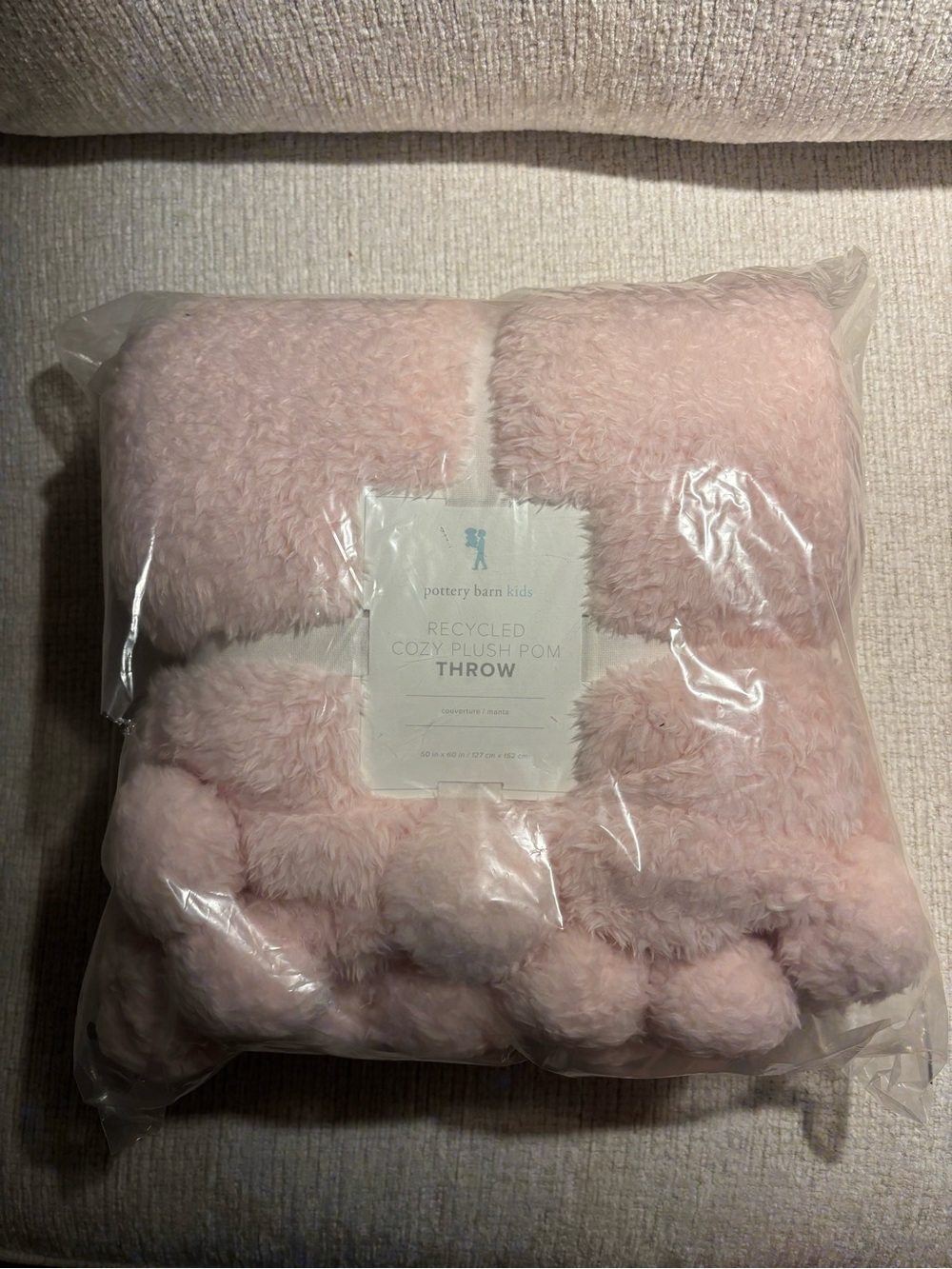 Pottery Barn Kids Blush Pink Plush Pom Throw